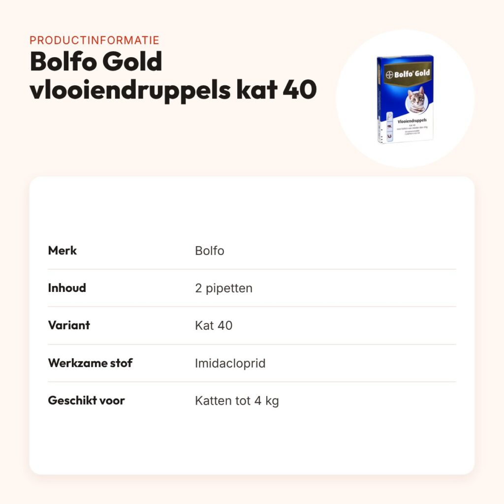 Bolfo Gold vlooiendruppels kat 40 – 2 pipetten voor katten tot 4 kg – productinformatie
