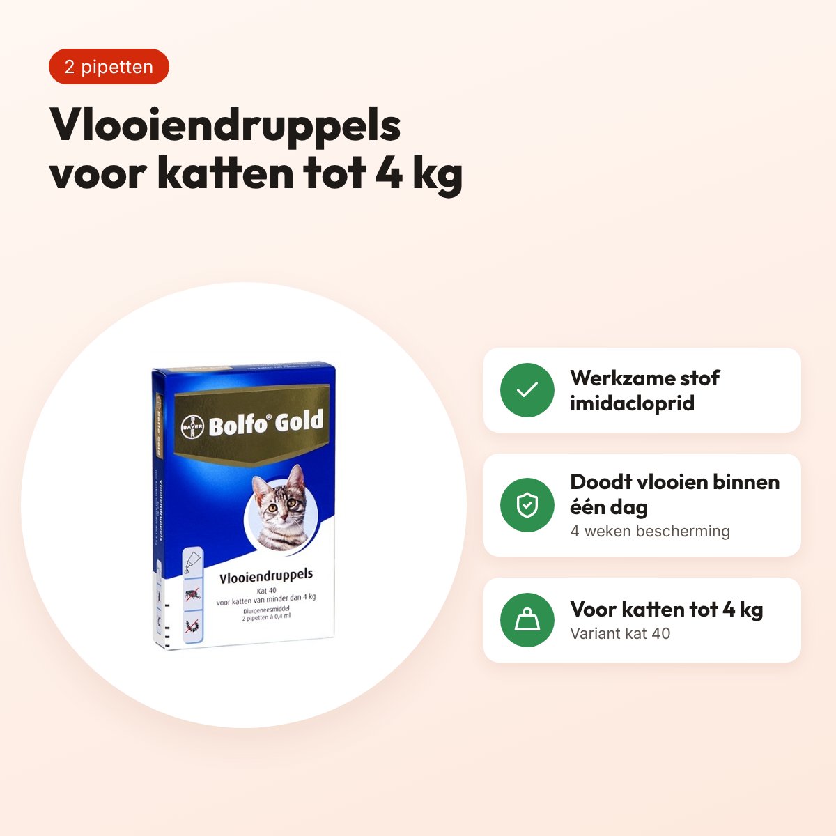 Bolfo Gold vlooiendruppels kat 40 – 2 pipetten voor katten tot 4 kg – voordelen
