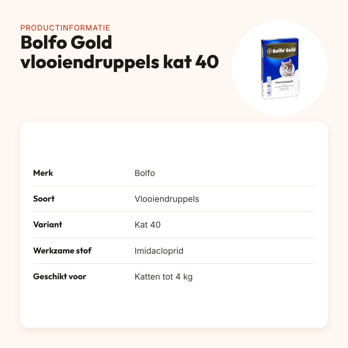 Bolfo Gold vlooiendruppels kat 40 – voor katten tot 4 kg, 4 weken – productinformatie