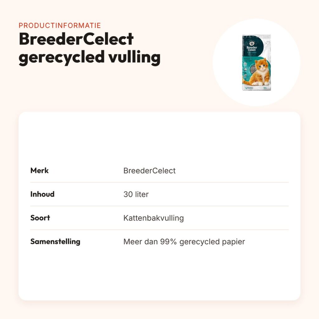 BreederCelect kattenbakvulling gerecycled papier 30 liter – absorberend – productinformatie