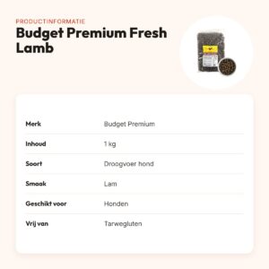 Budget Premium hondenvoer Fresh Lamb 1 kg – lam, tarweglutenvrij – productinformatie