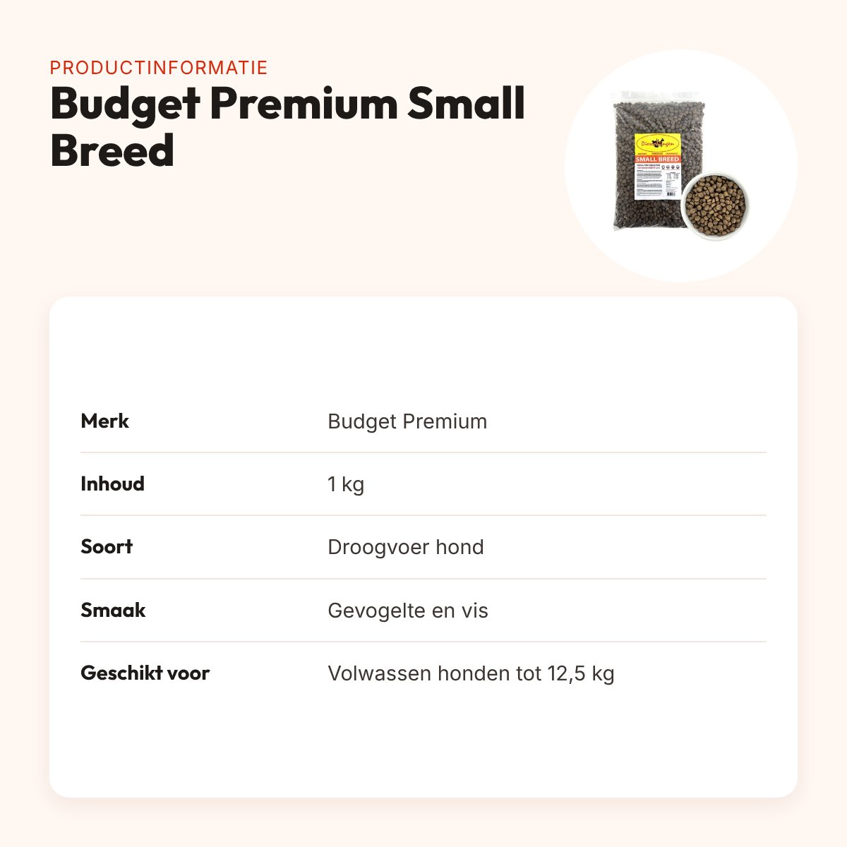 Budget Premium hondenvoer Small Breed 1 kg – kleine brokjes, tot 12,5 kg – productinformatie