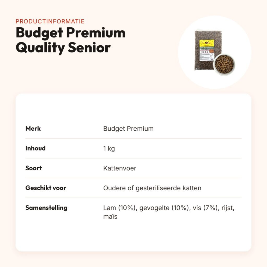 Budget Premium kattenvoer Quality Senior 1 kg – lam, gevogelte en vis – productinformatie