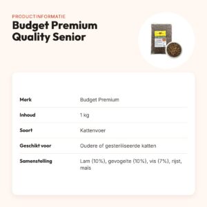 Budget Premium kattenvoer Quality Senior 1 kg – lam, gevogelte en vis – productinformatie