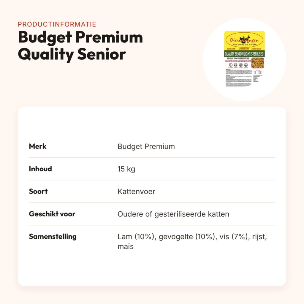 Budget Premium kattenvoer Quality Senior 15 kg – lam, gevogelte en vis – productinformatie