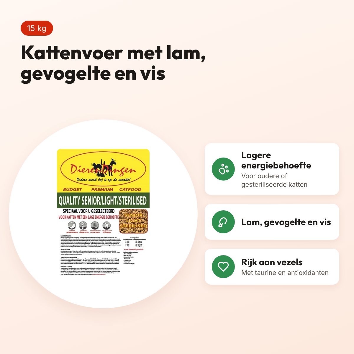 Budget Premium kattenvoer Quality Senior 15 kg – lam, gevogelte en vis – voordelen