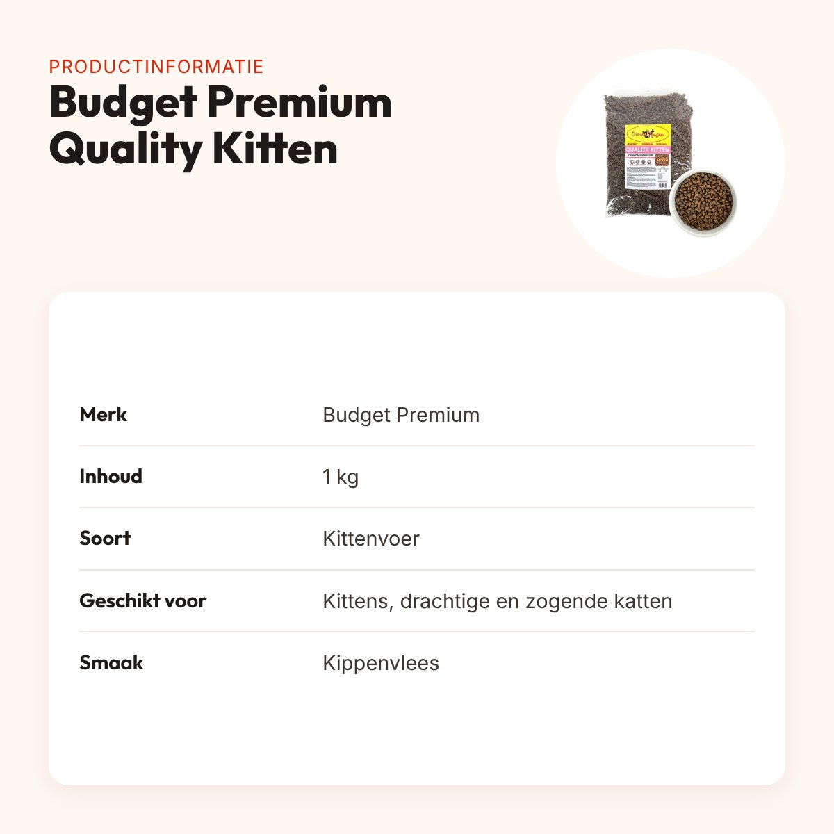 Budget Premium kittenvoer Quality Kitten 1 kg – kippenvlees – productinformatie