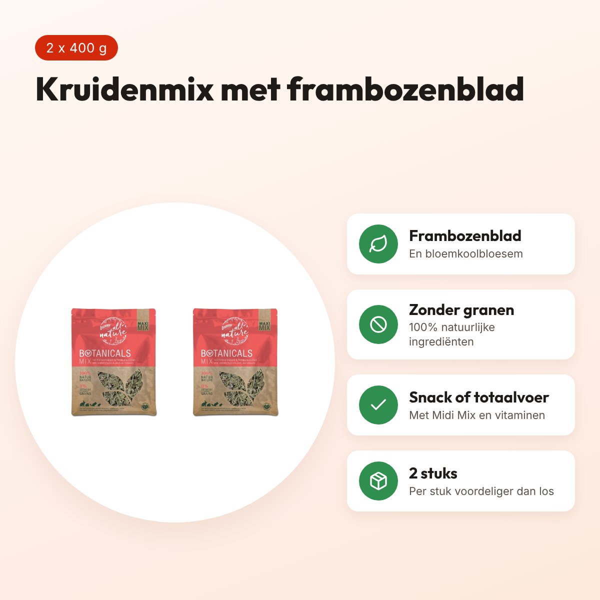 Bunny Nature Botanicals Maxi Mix frambozenblad 400 g – multipack 2 stuks – voordelen