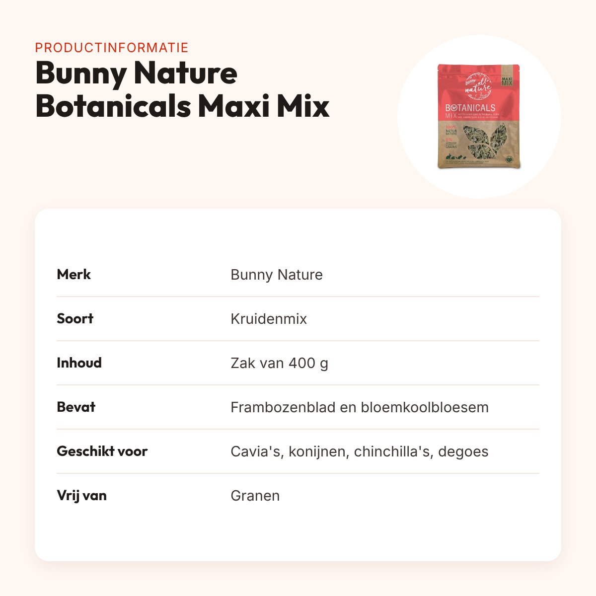 Bunny Nature Botanicals Maxi Mix frambozenblad en bloemkoolbloesem 400 g – productinformatie