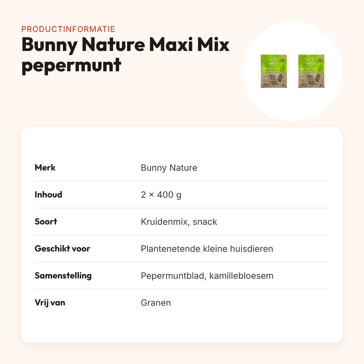 Bunny Nature Botanicals Maxi Mix pepermuntblad 400 g – multipack 2 stuks – productinformatie