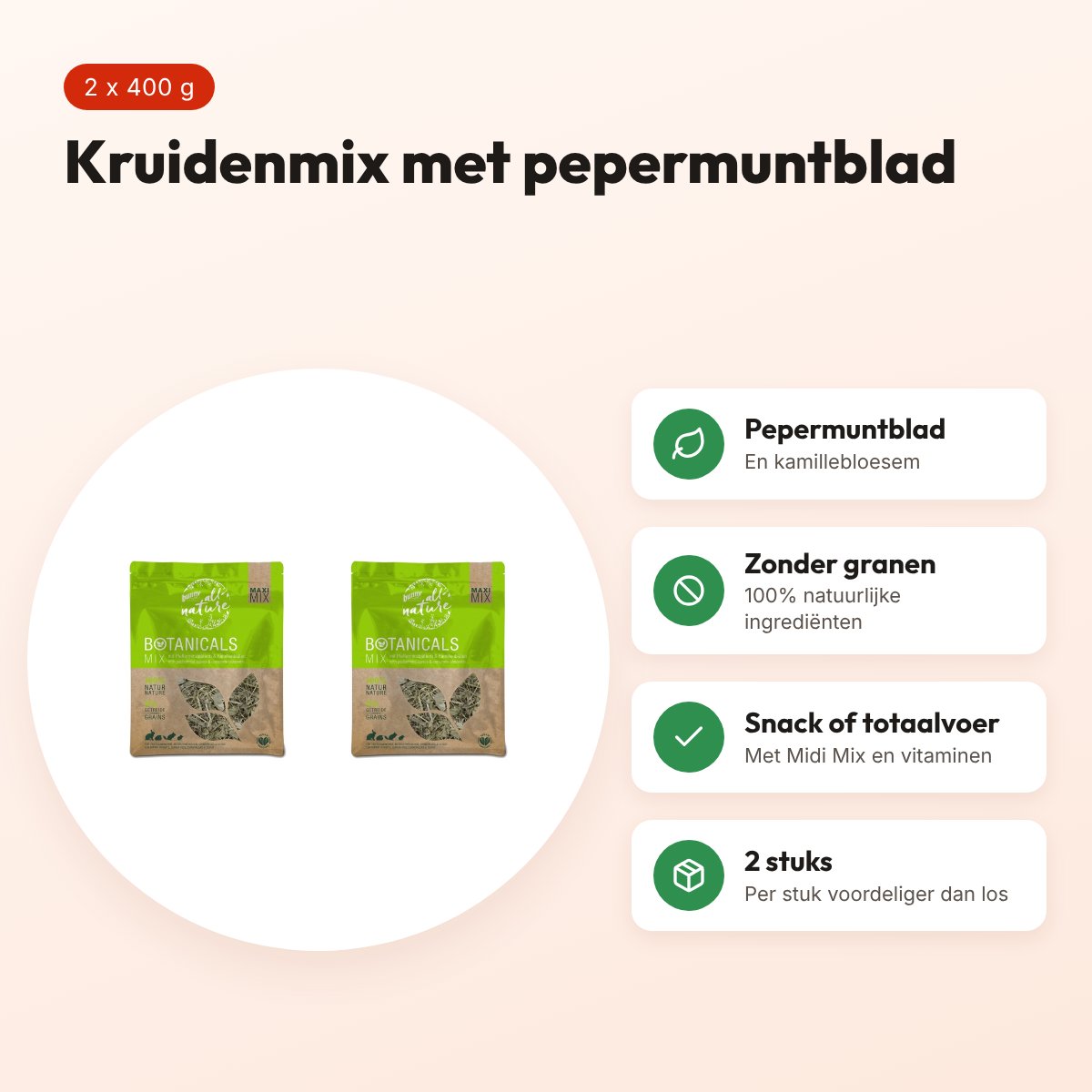 Bunny Nature Botanicals Maxi Mix pepermuntblad 400 g – multipack 2 stuks – voordelen