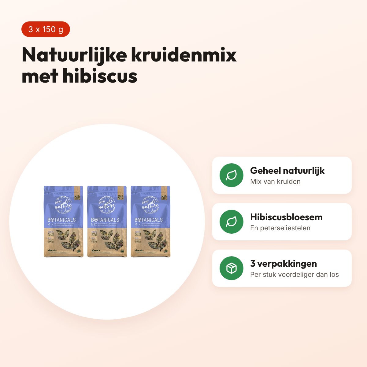Bunny Nature Botanicals Midi Mix hibiscusbloesem 150 g – multipack 3 stuks – voordelen
