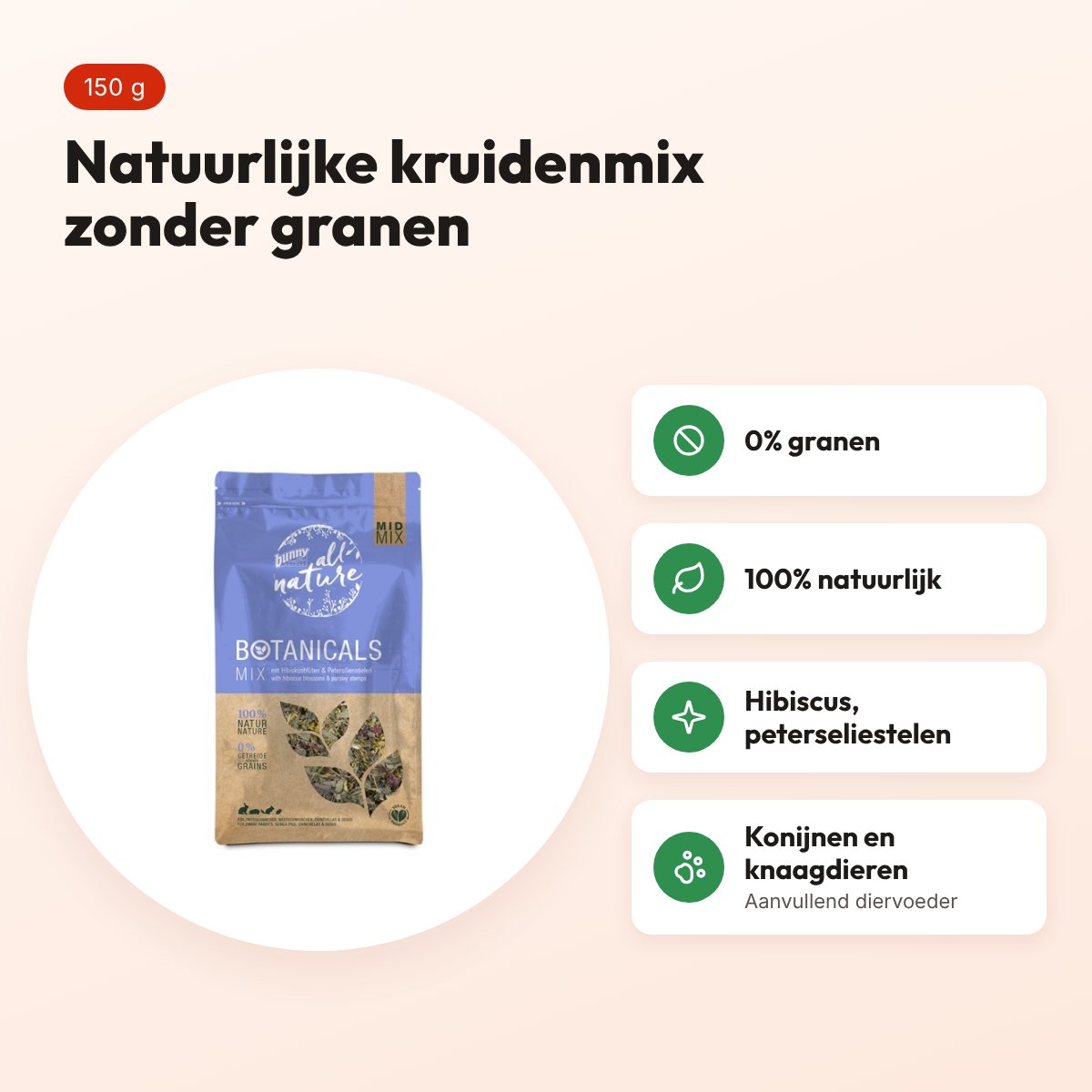 Bunny Nature Botanicals Midi Mix hibiscusbloesem en peterseliestelen 150 g – voordelen