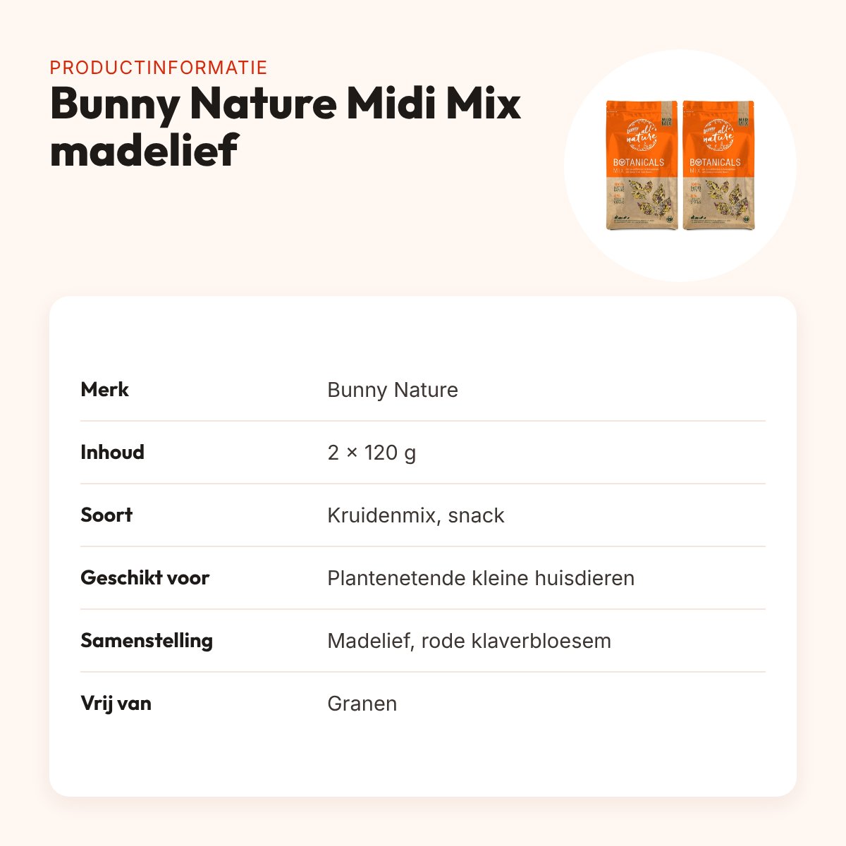 Bunny Nature Botanicals Midi Mix madelief 120 g – multipack 2 stuks – productinformatie