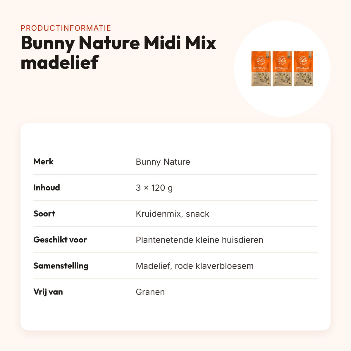Bunny Nature Botanicals Midi Mix madelief 120 g – multipack 3 stuks – productinformatie
