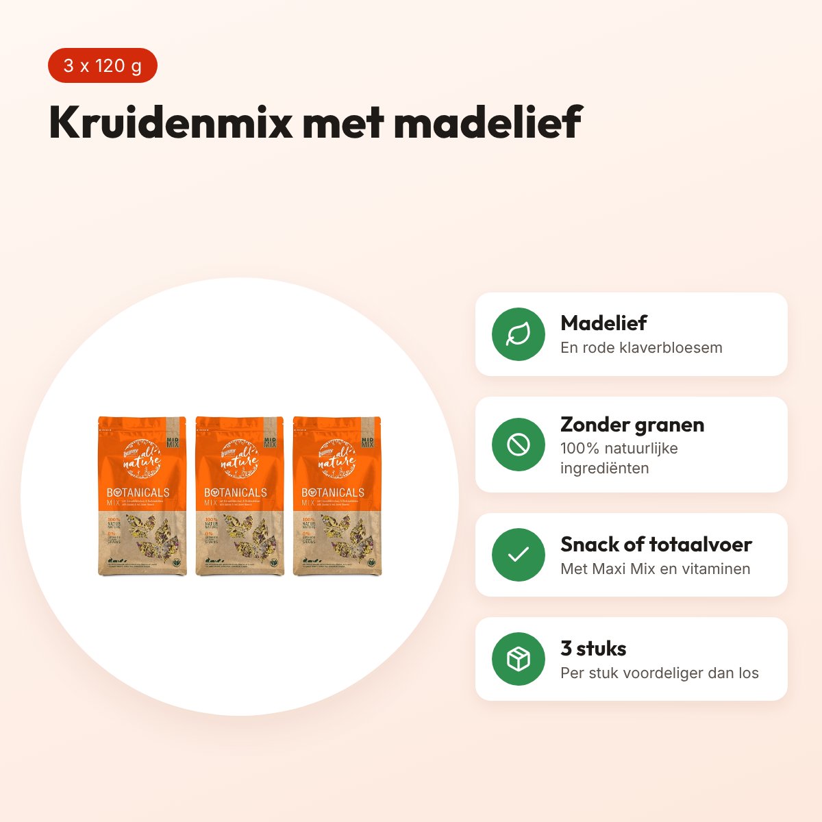 Bunny Nature Botanicals Midi Mix madelief 120 g – multipack 3 stuks – voordelen