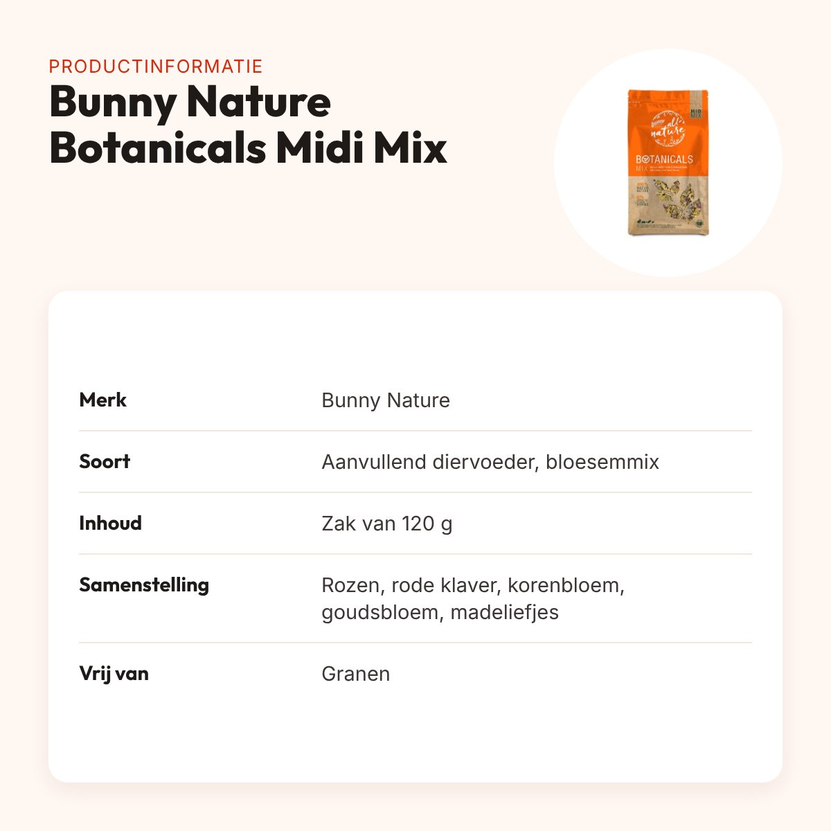 Bunny Nature Botanicals Midi Mix madelief en rode klaverbloesem 120 g – productinformatie