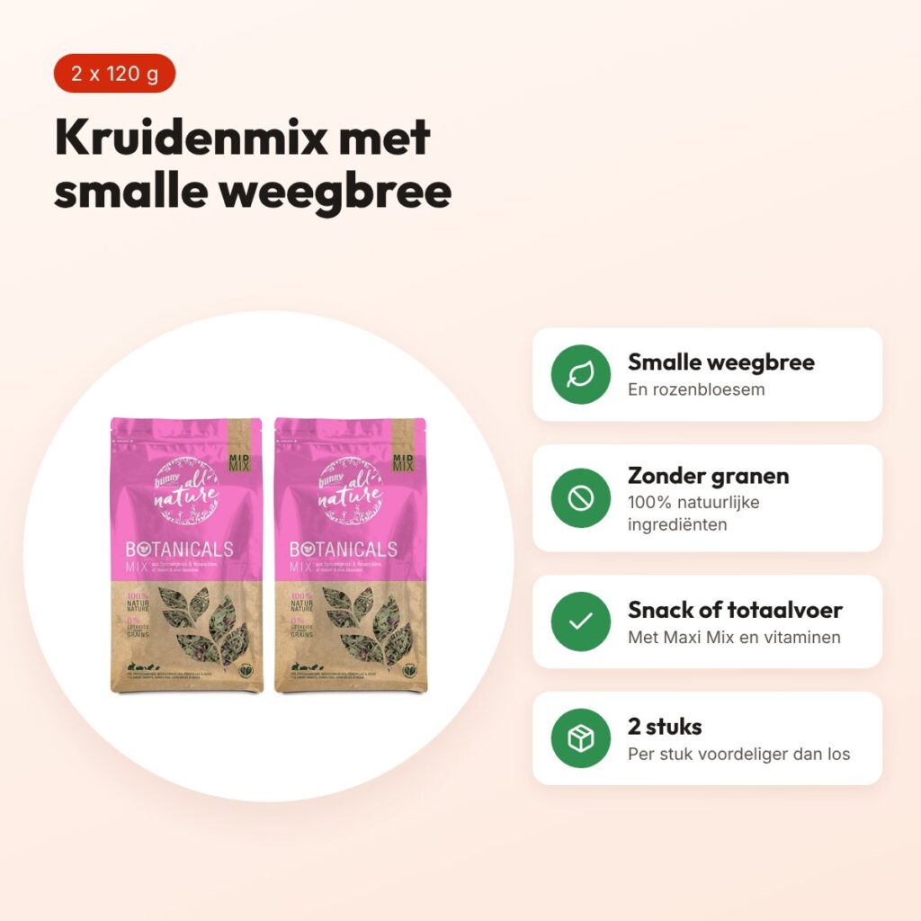 Bunny Nature Botanicals Midi Mix smalle weegbree 120 g – multipack 2 stuks – voordelen