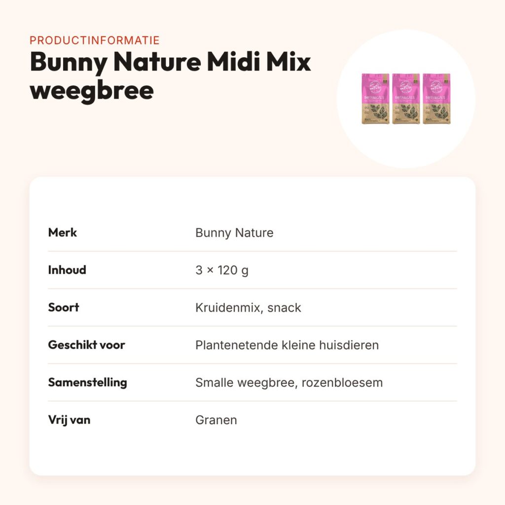 Bunny Nature Botanicals Midi Mix smalle weegbree 120 g – multipack 3 stuks – productinformatie