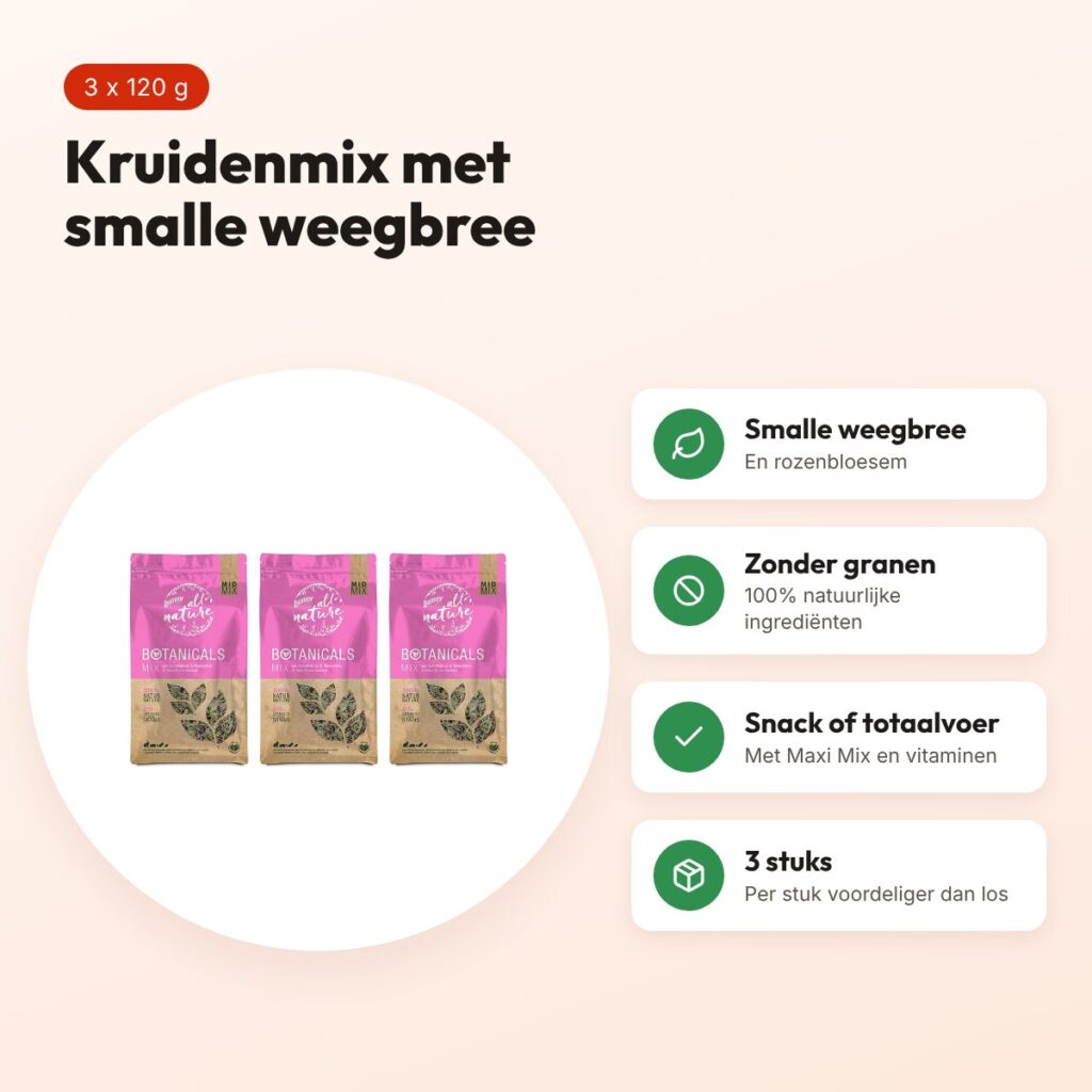 Bunny Nature Botanicals Midi Mix smalle weegbree 120 g – multipack 3 stuks – voordelen