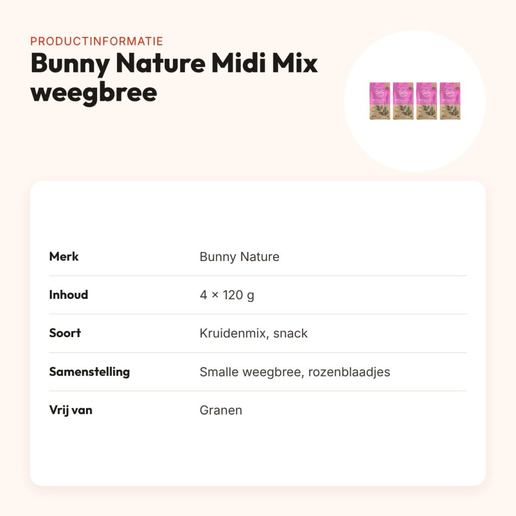 Bunny Nature Botanicals Midi Mix smalle weegbree 120 g – multipack 4 stuks – productinformatie