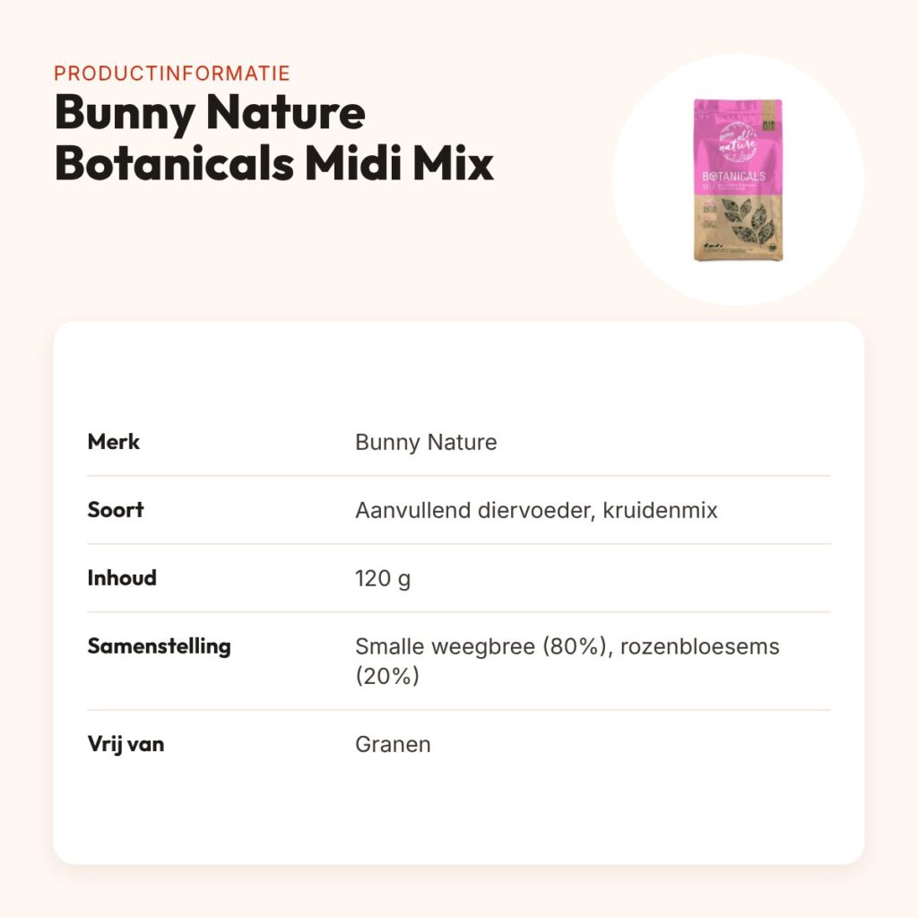 Bunny Nature Botanicals Midi Mix smalle weegbree en rozenbloesem 120 g – productinformatie