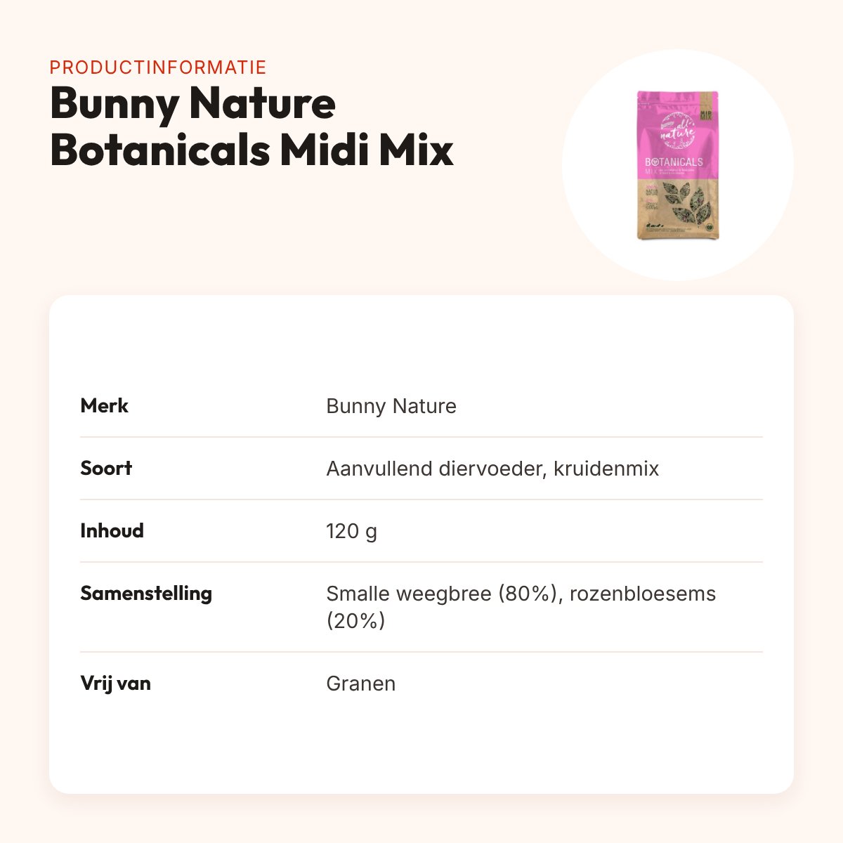 Bunny Nature Botanicals Midi Mix smalle weegbree en rozenbloesem 120 g – productinformatie