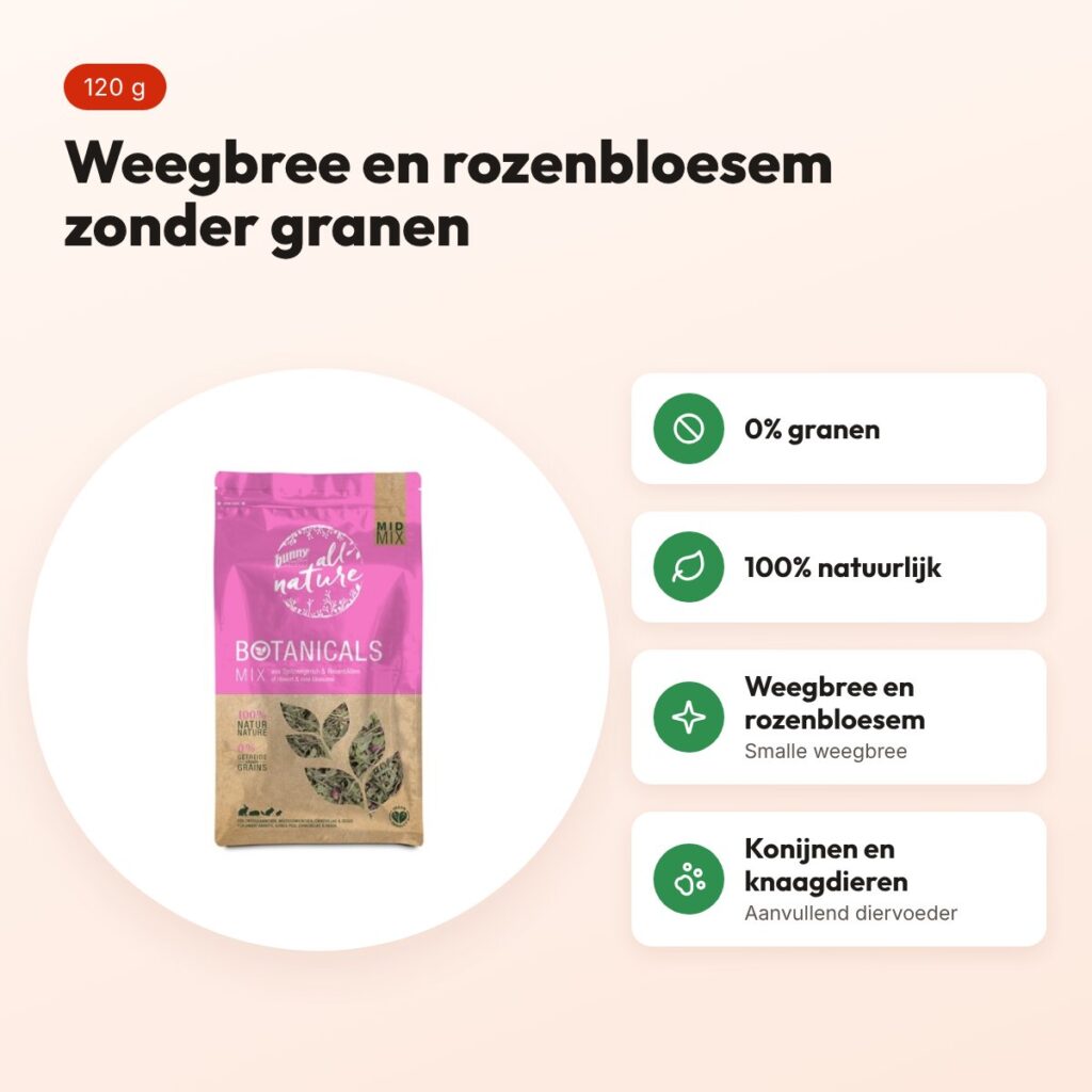 Bunny Nature Botanicals Midi Mix smalle weegbree en rozenbloesem 120 g – voordelen
