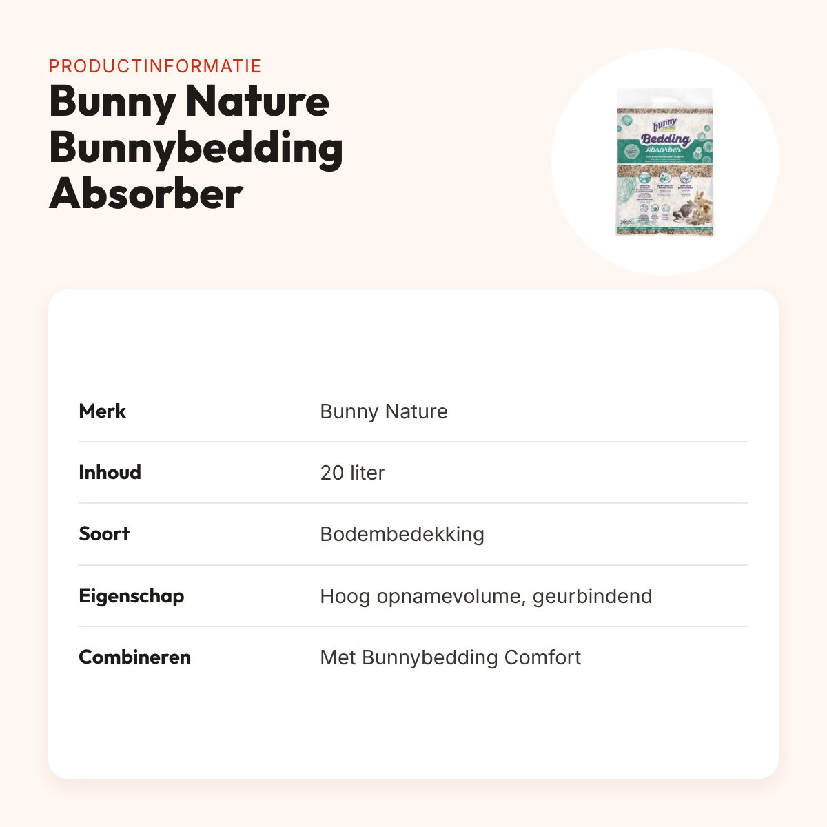 Bunny Nature Bunnybedding Absorber 20 liter – geurbindende bodembedekking – productinformatie