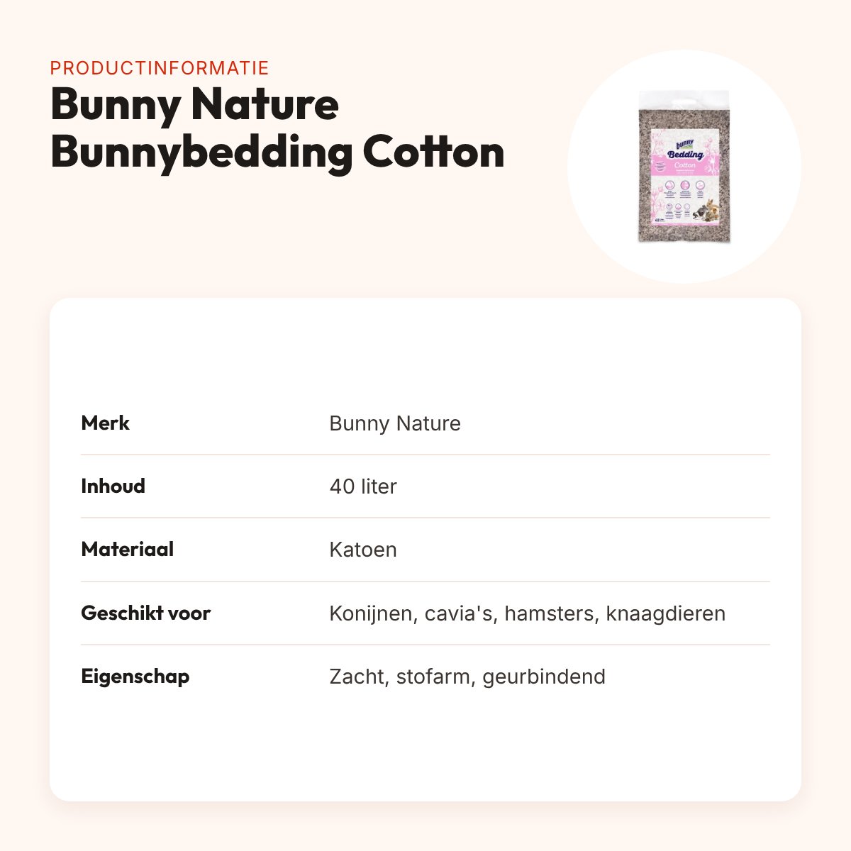 Bunny Nature Bunnybedding Cotton 40 liter – bodembedekking van katoen – productinformatie