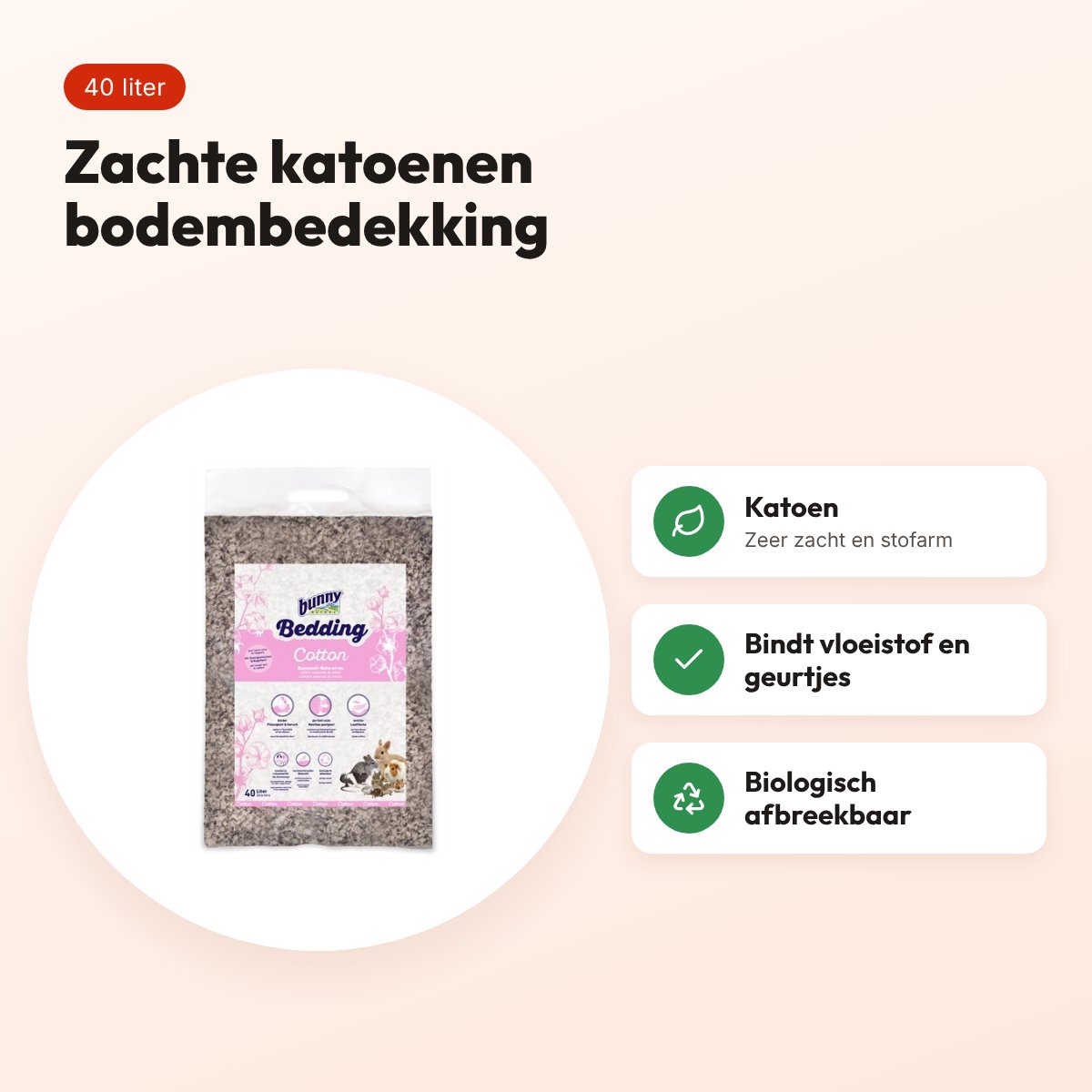 Bunny Nature Bunnybedding Cotton 40 liter – bodembedekking van katoen – voordelen