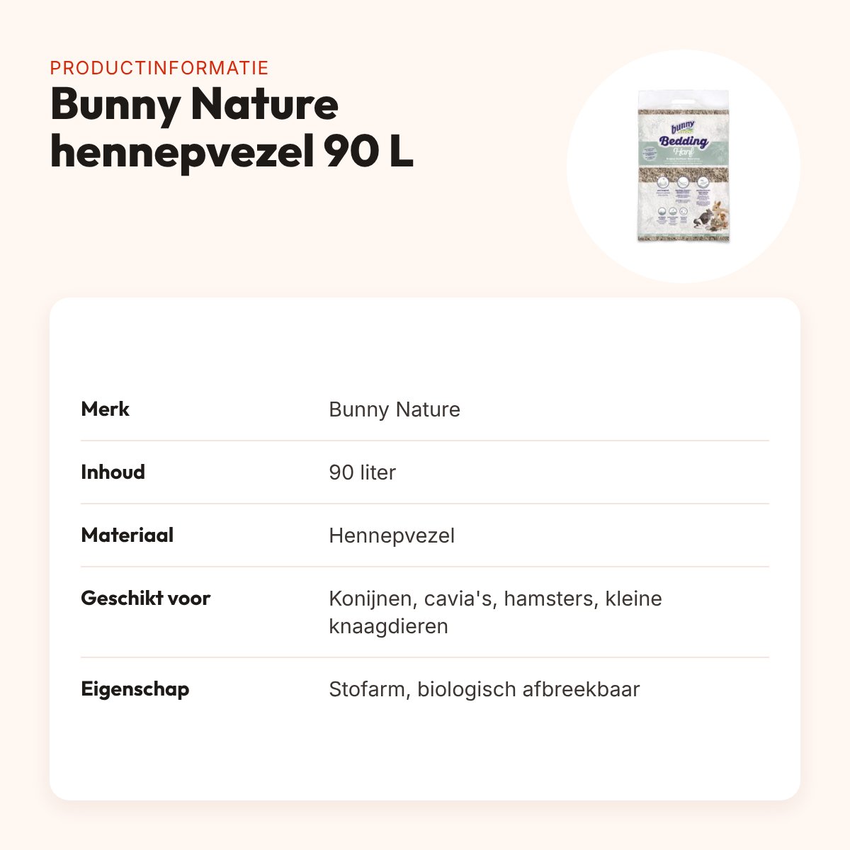 Bunny Nature Bunnybedding hennepvezel 90 liter – zachte bodembedekking – productinformatie