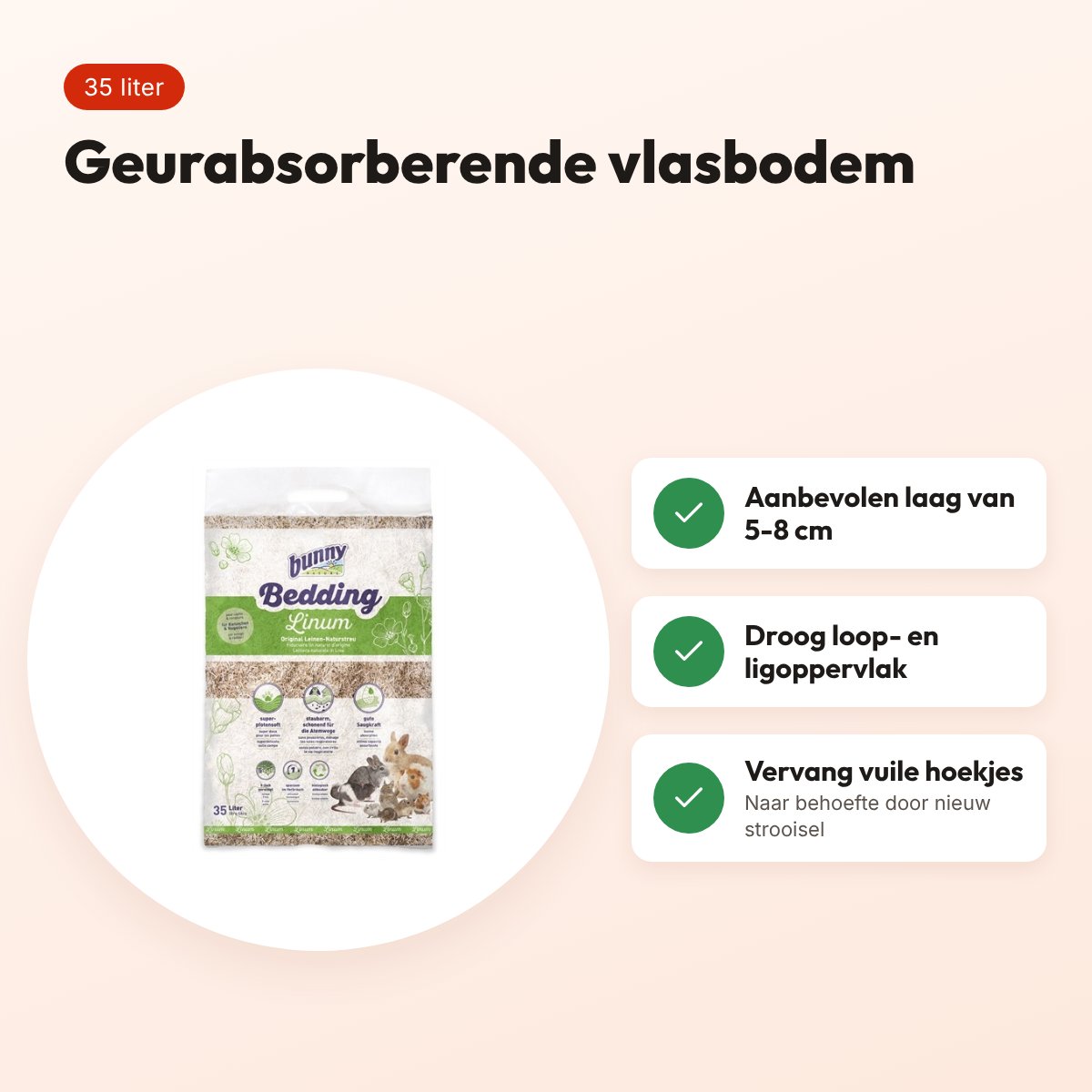 Bunny Nature Bunnybedding Linum 35 liter – geurabsorberende vlasbodem – voordelen
