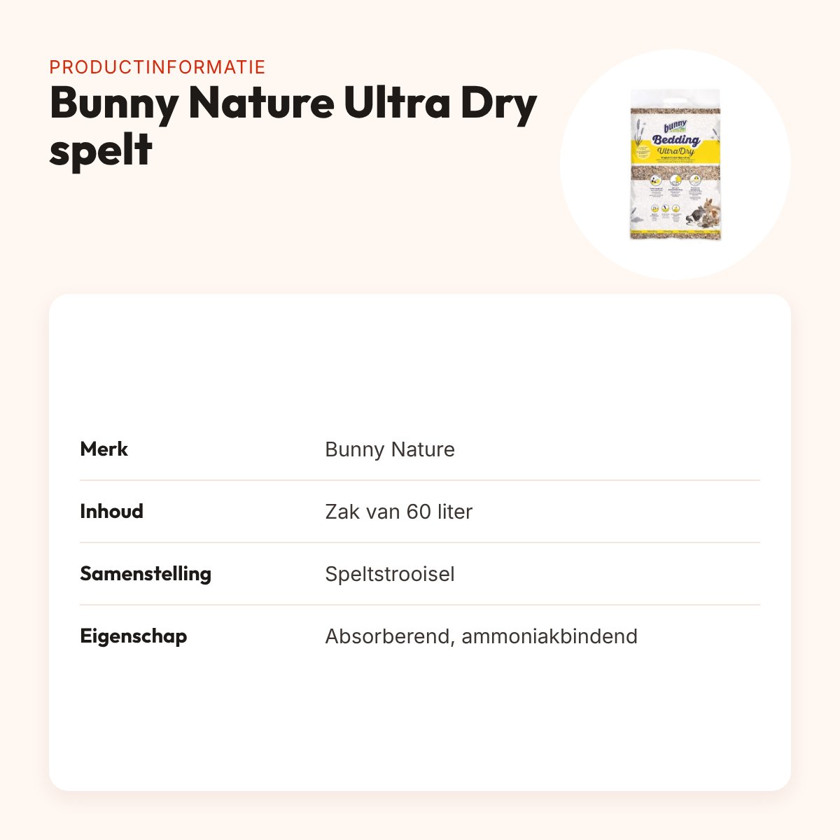 Bunny Nature Bunnybedding Ultra Dry spelt 60 liter – absorberend – productinformatie