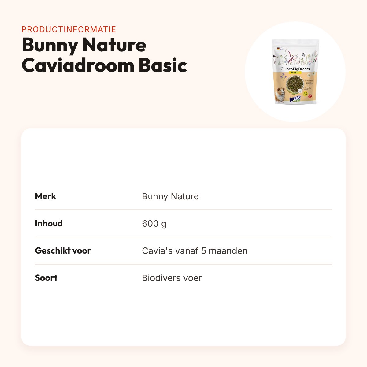 Bunny Nature Caviadroom Basic caviavoer 600 g – biodivers – productinformatie