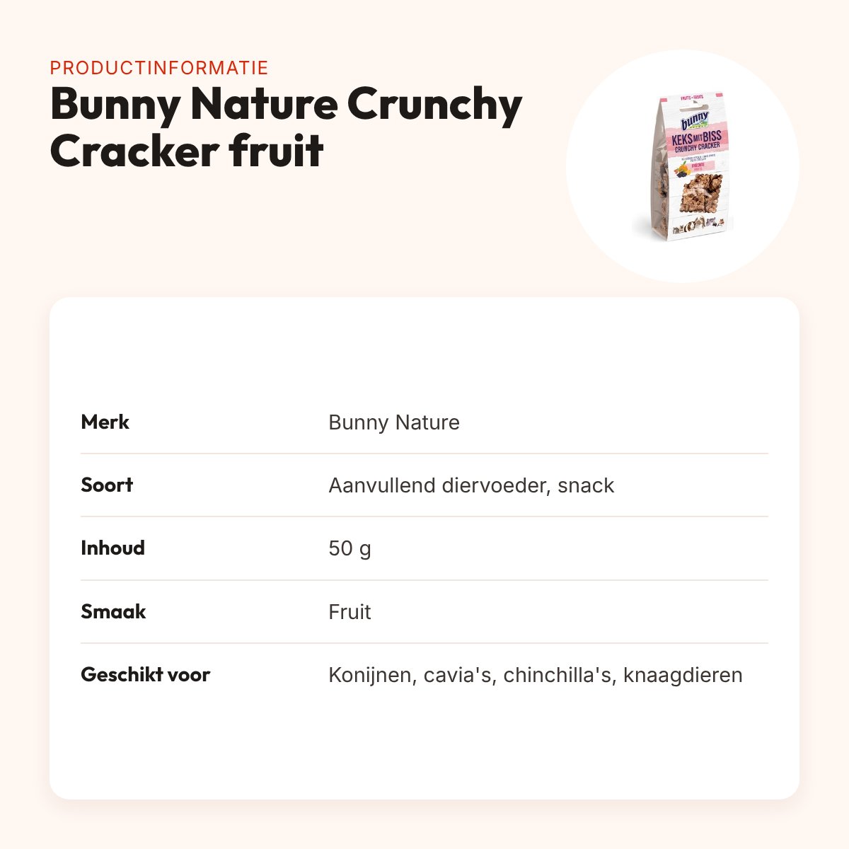 Bunny Nature Crunchy Cracker fruit 50 g – krokante snack voor knaagdieren – productinformatie