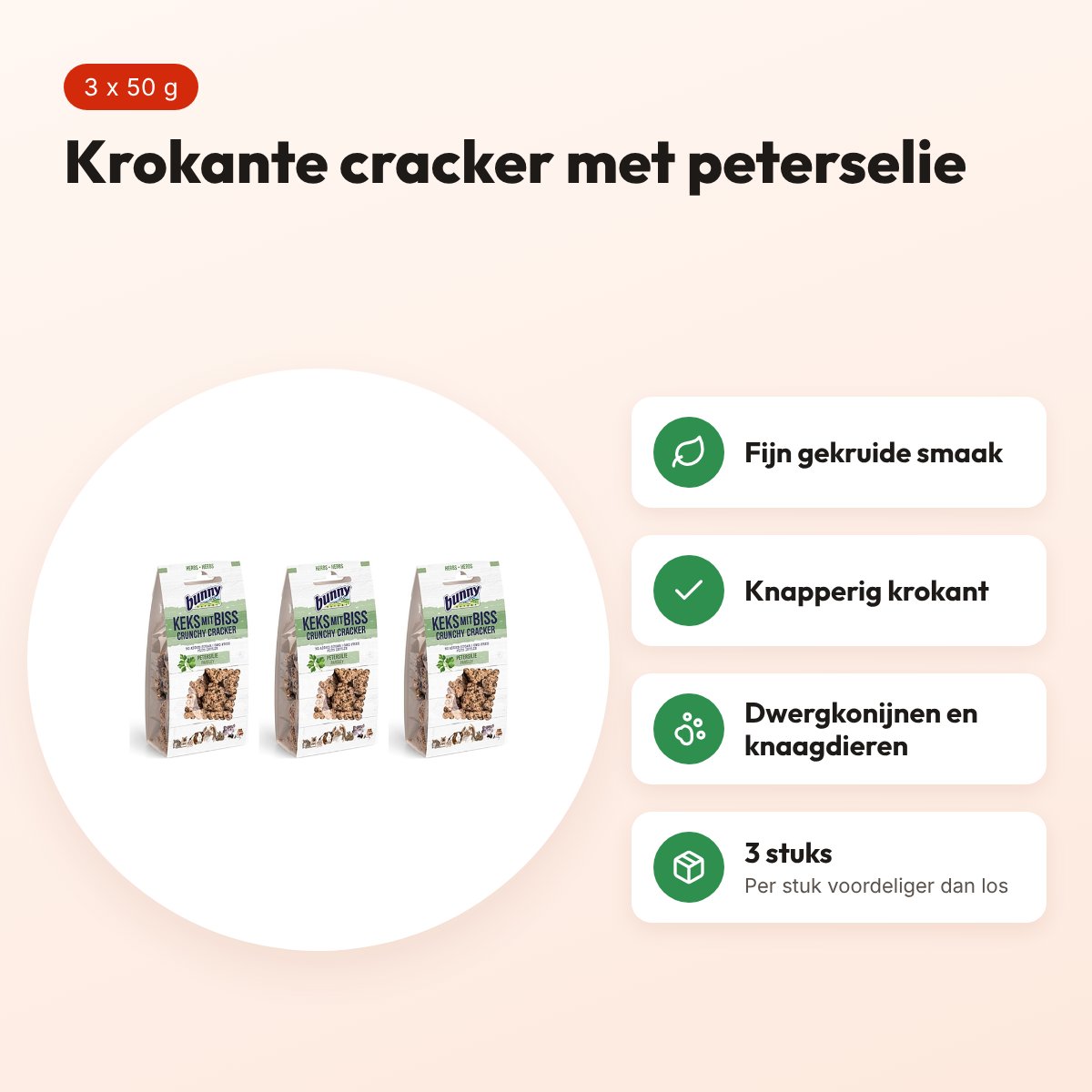 Bunny Nature Crunchy Cracker peterselie 50 g – multipack 3 stuks – voordelen