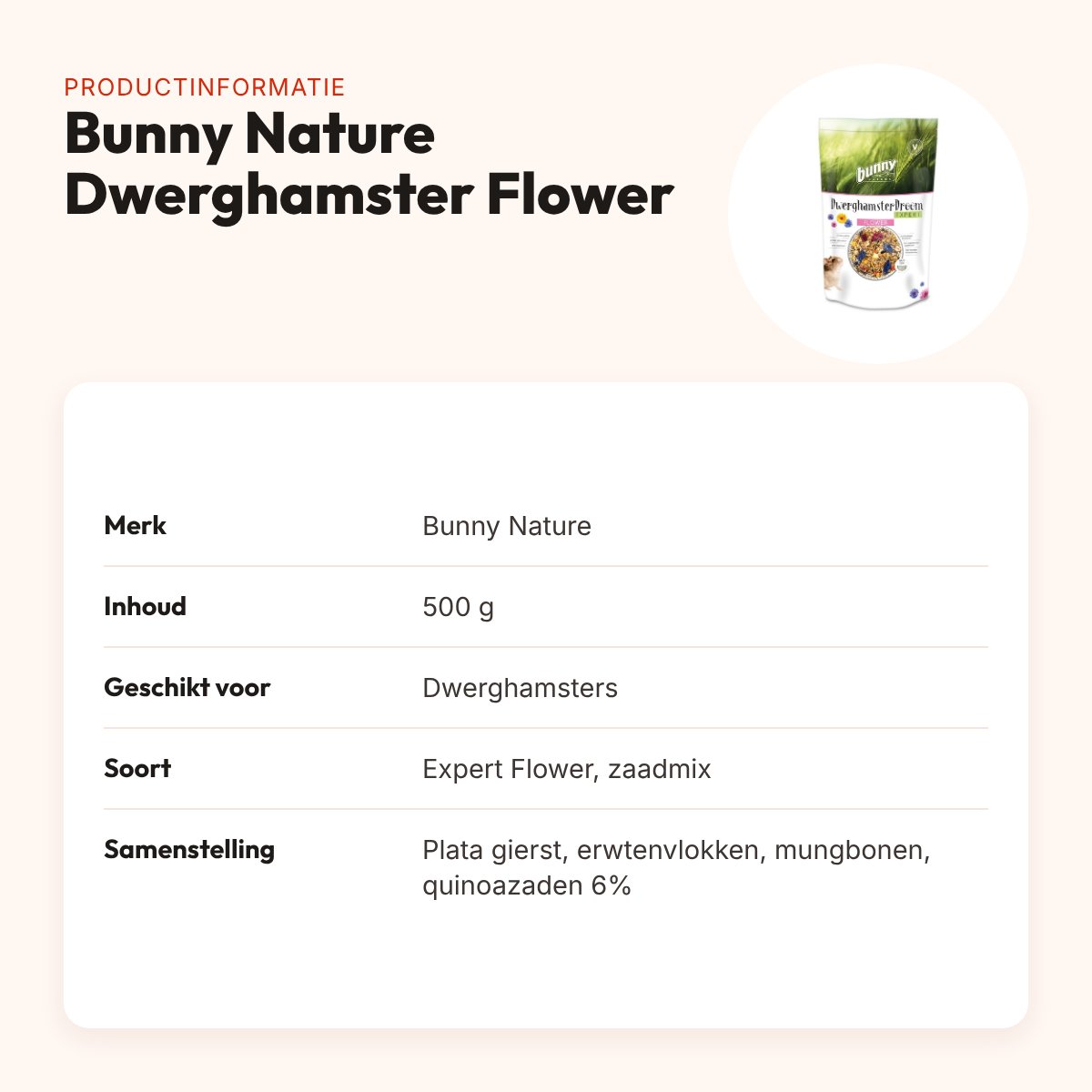 Bunny Nature Dwerghamsterdroom Expert Flower 500 g – productinformatie