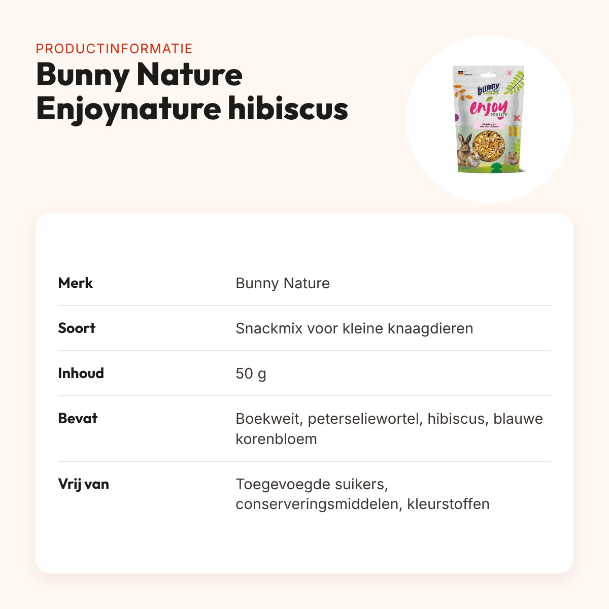Bunny Nature Enjoynature mix met hibiscusbloesems 50 g – kleine knaagdieren – productinformatie