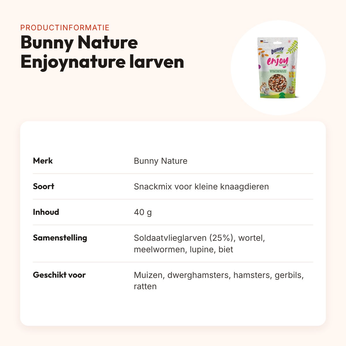 Bunny Nature Enjoynature mix met soldaatvlieglarven 40 g – knaagdieren – productinformatie