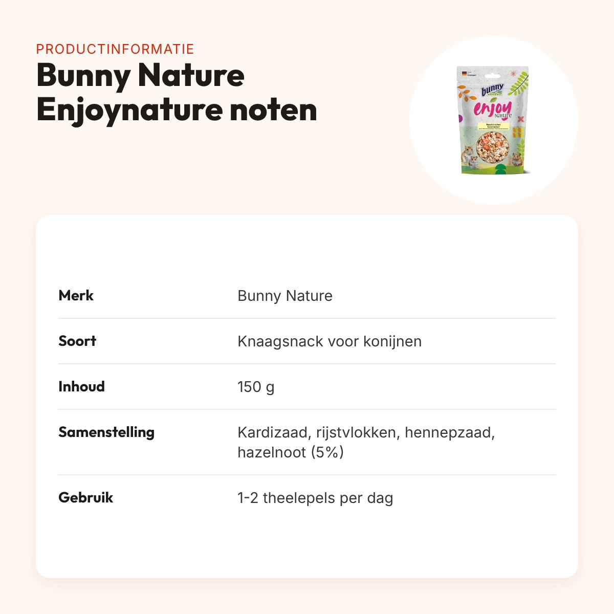 Bunny Nature Enjoynature notenkraker 150 g – knaagsnack voor konijnen – productinformatie