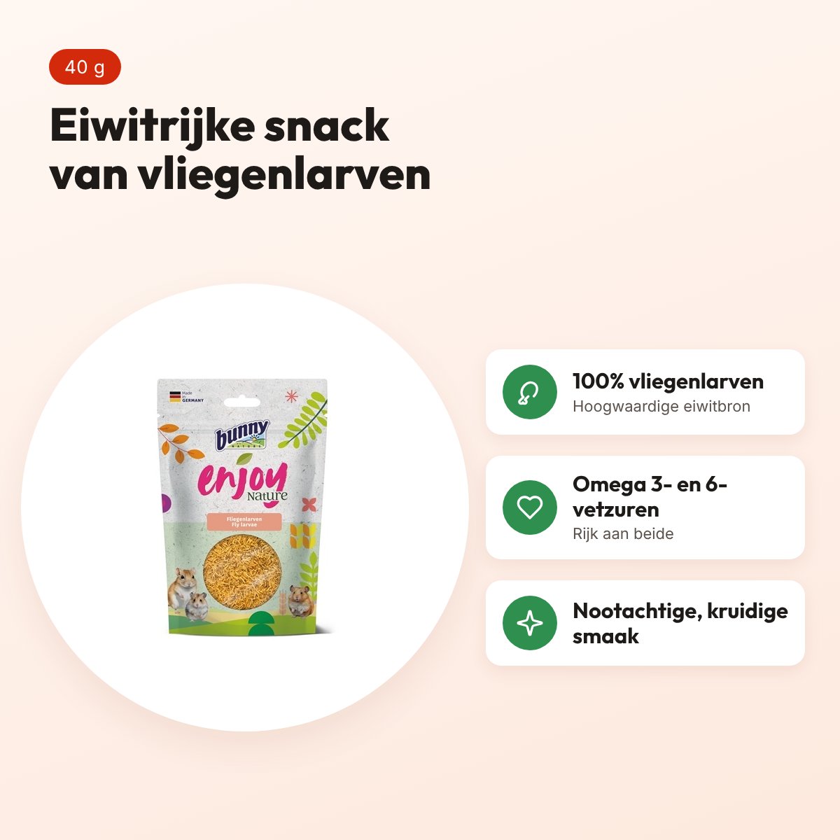 Bunny Nature Enjoynature vliegenlarven 40 g – eiwitrijke snack – voordelen