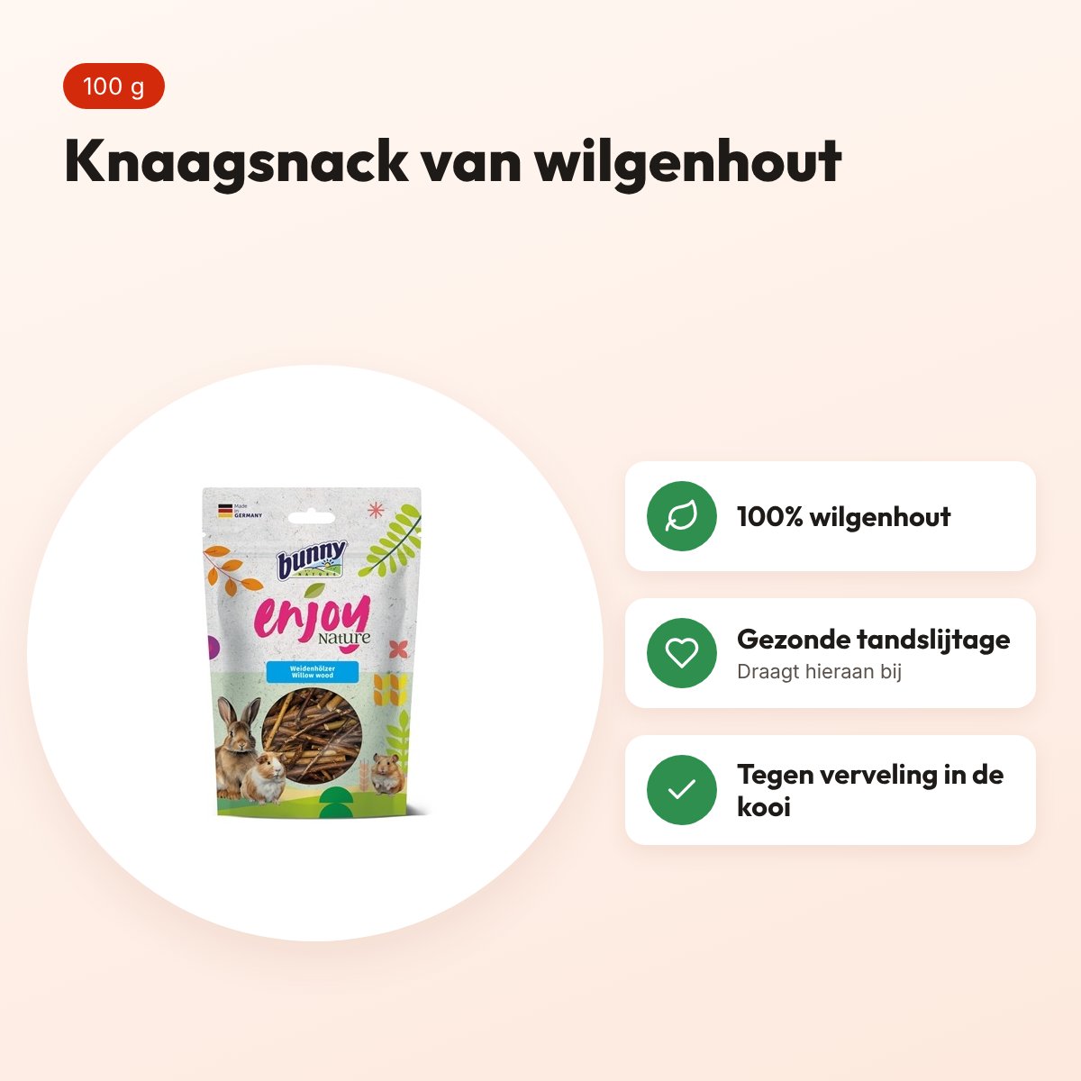 Bunny Nature Enjoynature wilgenhout 100 g – knaagsnack voor knaagdieren – voordelen