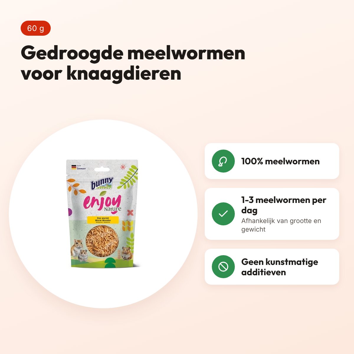 Bunny Nature Enjoynature Worm Wonder 60 g – meelwormen voor knaagdieren – voordelen