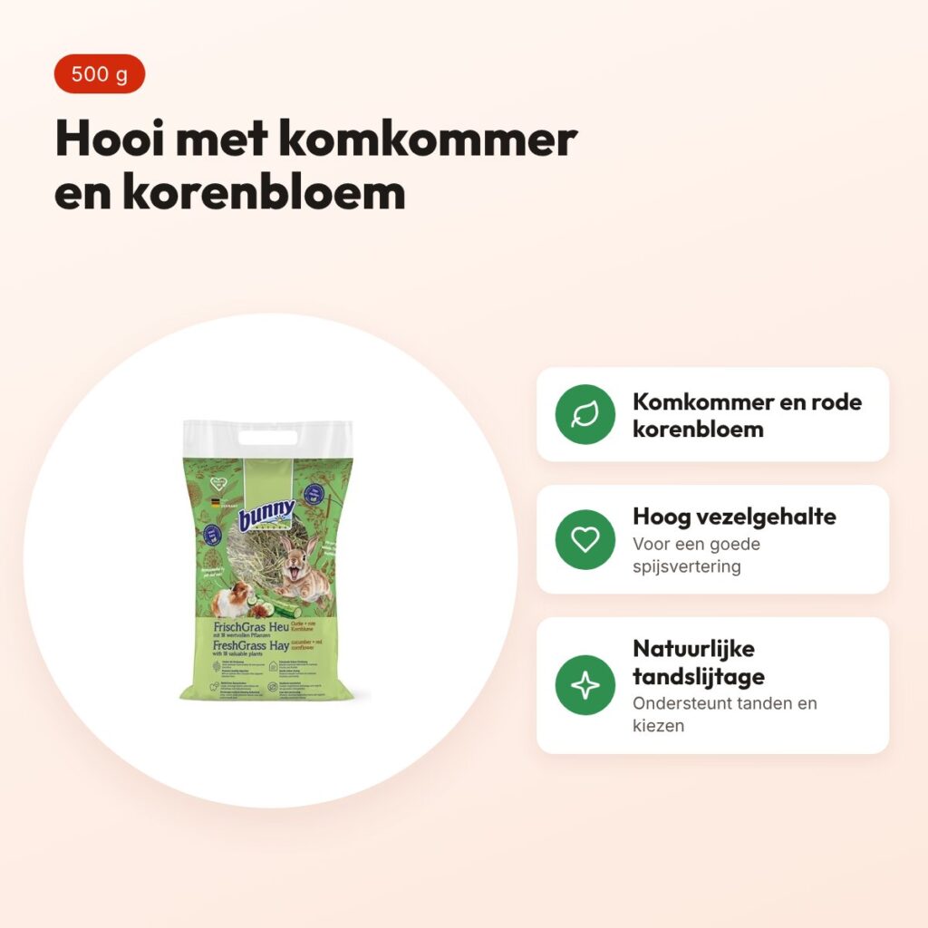 Bunny Nature Freshgrass hooi met komkommer en rode korenbloem 500 g – voordelen