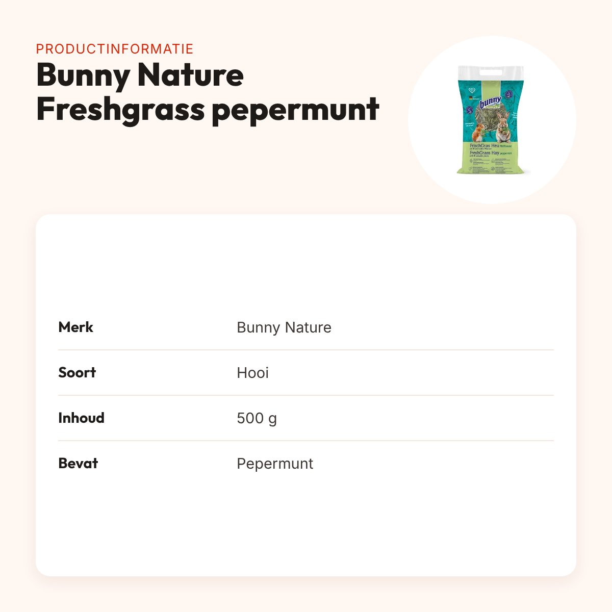 Bunny Nature Freshgrass hooi met pepermunt 500 g – vezelrijk – productinformatie