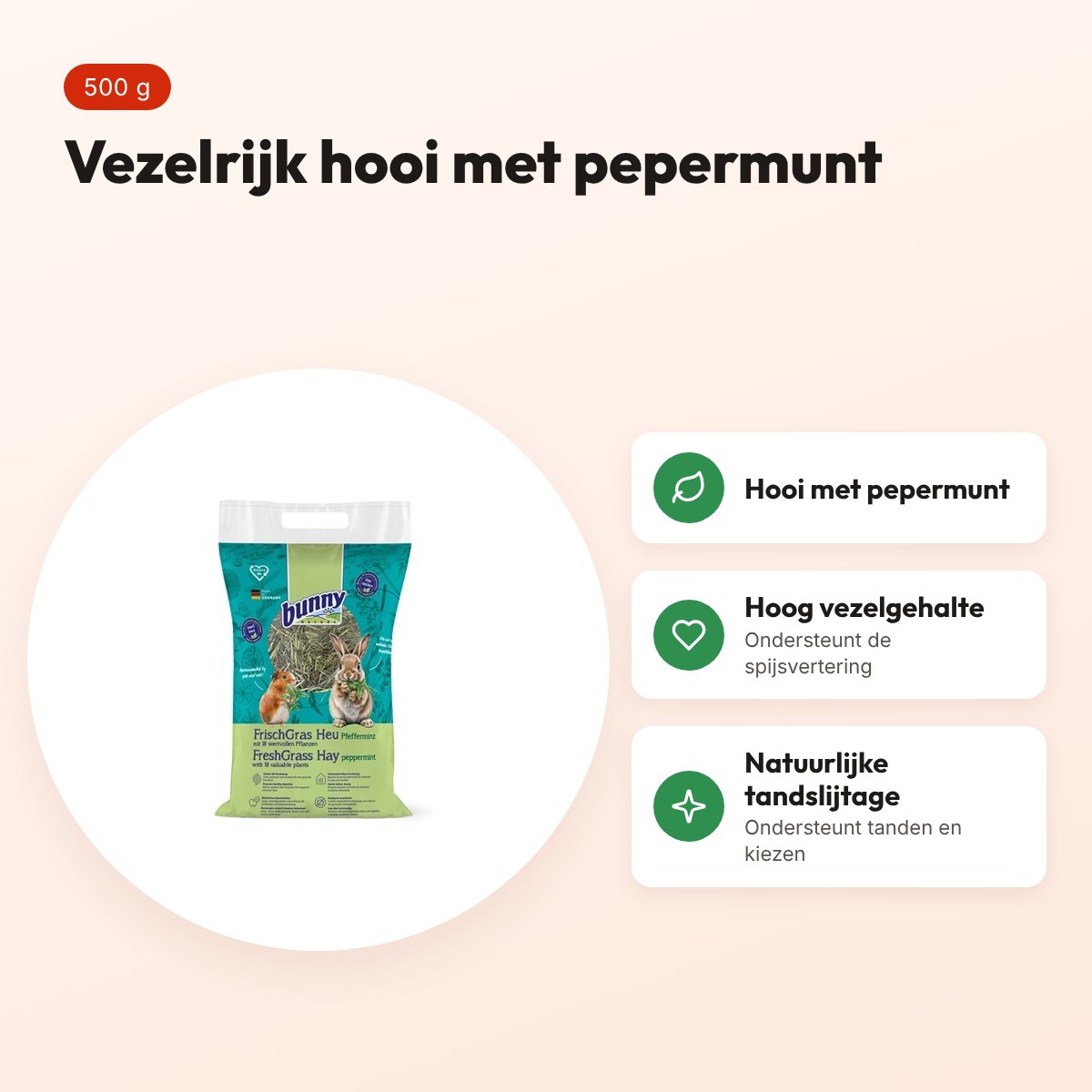 Bunny Nature Freshgrass hooi met pepermunt 500 g – vezelrijk – voordelen