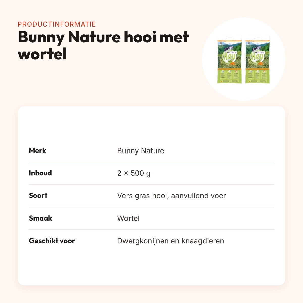 Bunny Nature FrischGras hooi met wortel 500 g – multipack 2 stuks – productinformatie