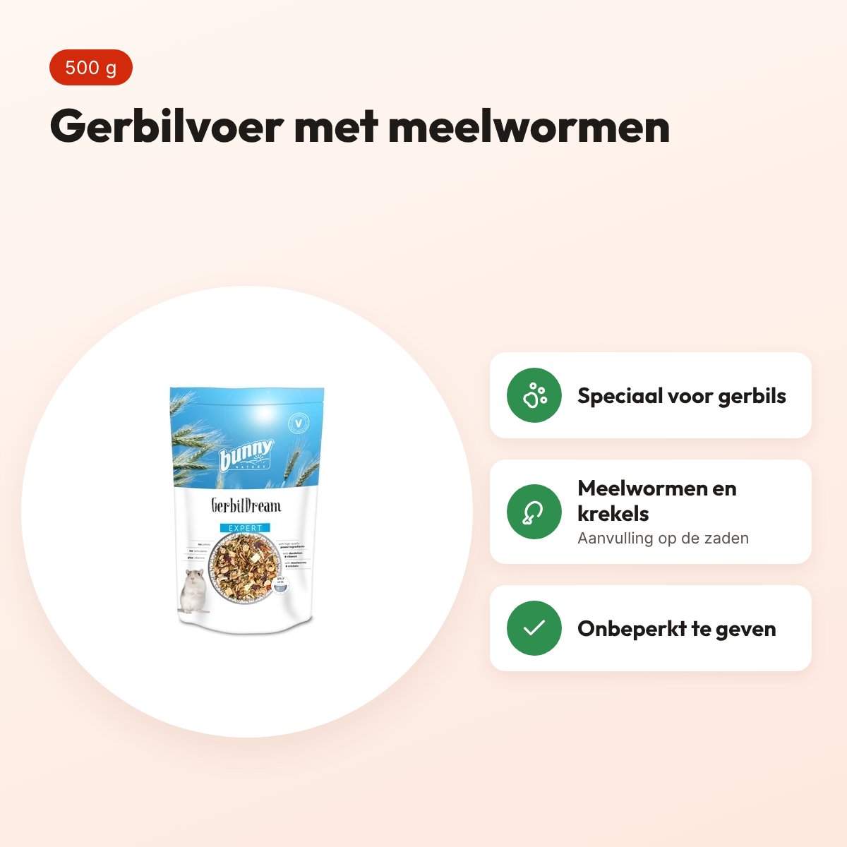 Bunny Nature Gerbildroom Expert 500 g – gerbilvoer met meelwormen – voordelen