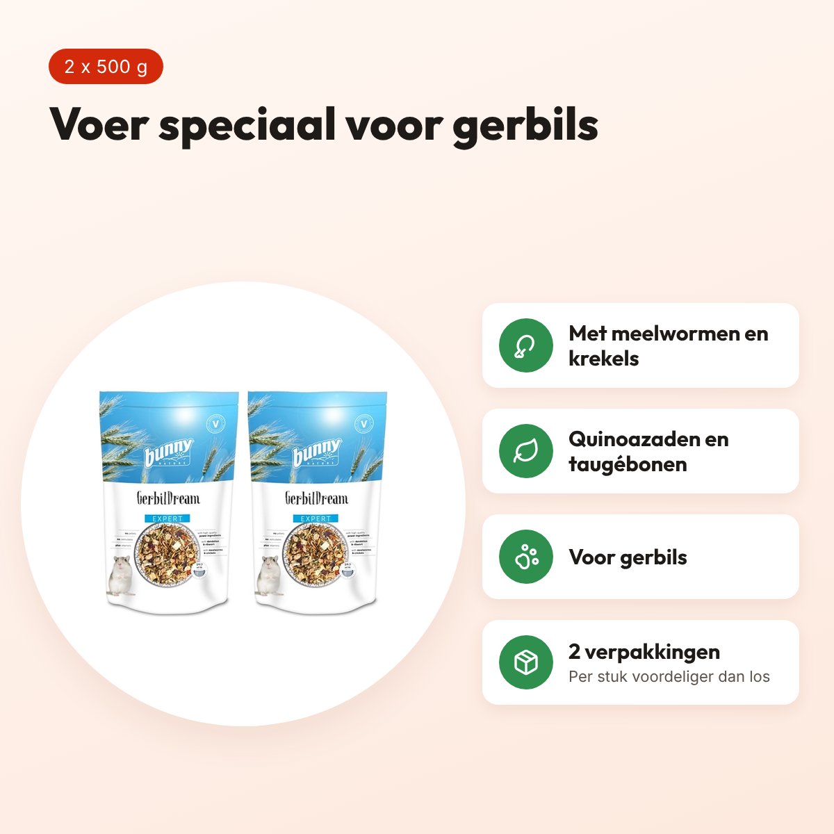 Bunny Nature Gerbildroom Expert gerbilvoer 500 g – multipack 2 stuks – voordelen